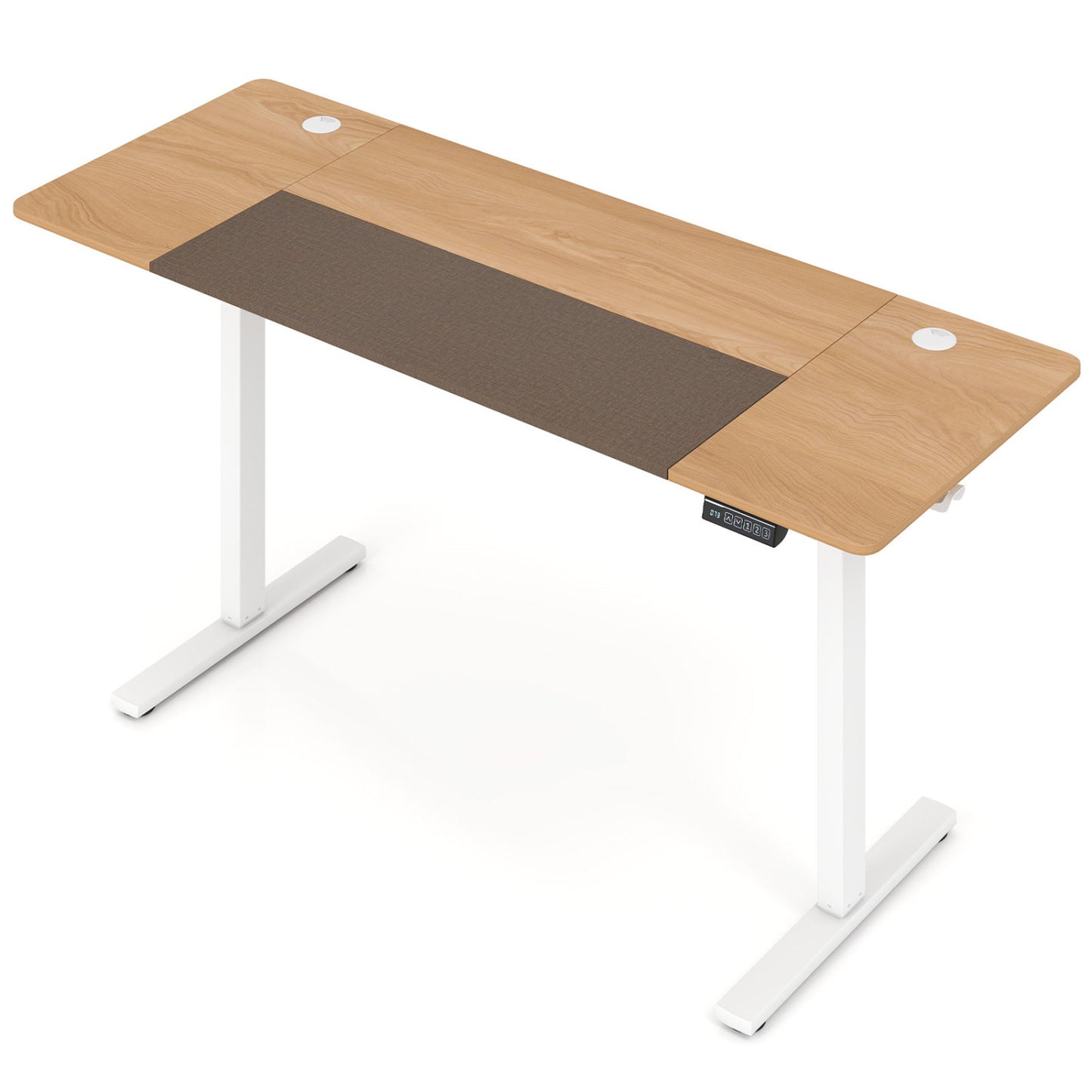 63 x 24 Inch Height Adjustable Sit Stand Computer Desk with 3 Memory Presets, Natural & White Computer Desks at Gallery Canada
