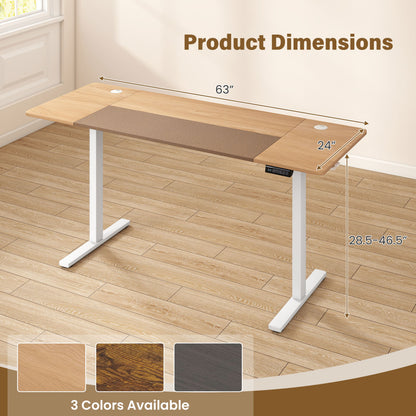 63 x 24 Inch Height Adjustable Sit Stand Computer Desk with 3 Memory Presets, Natural & White Computer Desks at Gallery Canada