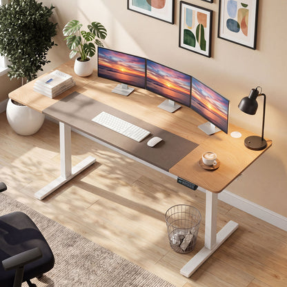 63 x 24 Inch Height Adjustable Sit Stand Computer Desk with 3 Memory Presets, Natural & White Computer Desks at Gallery Canada