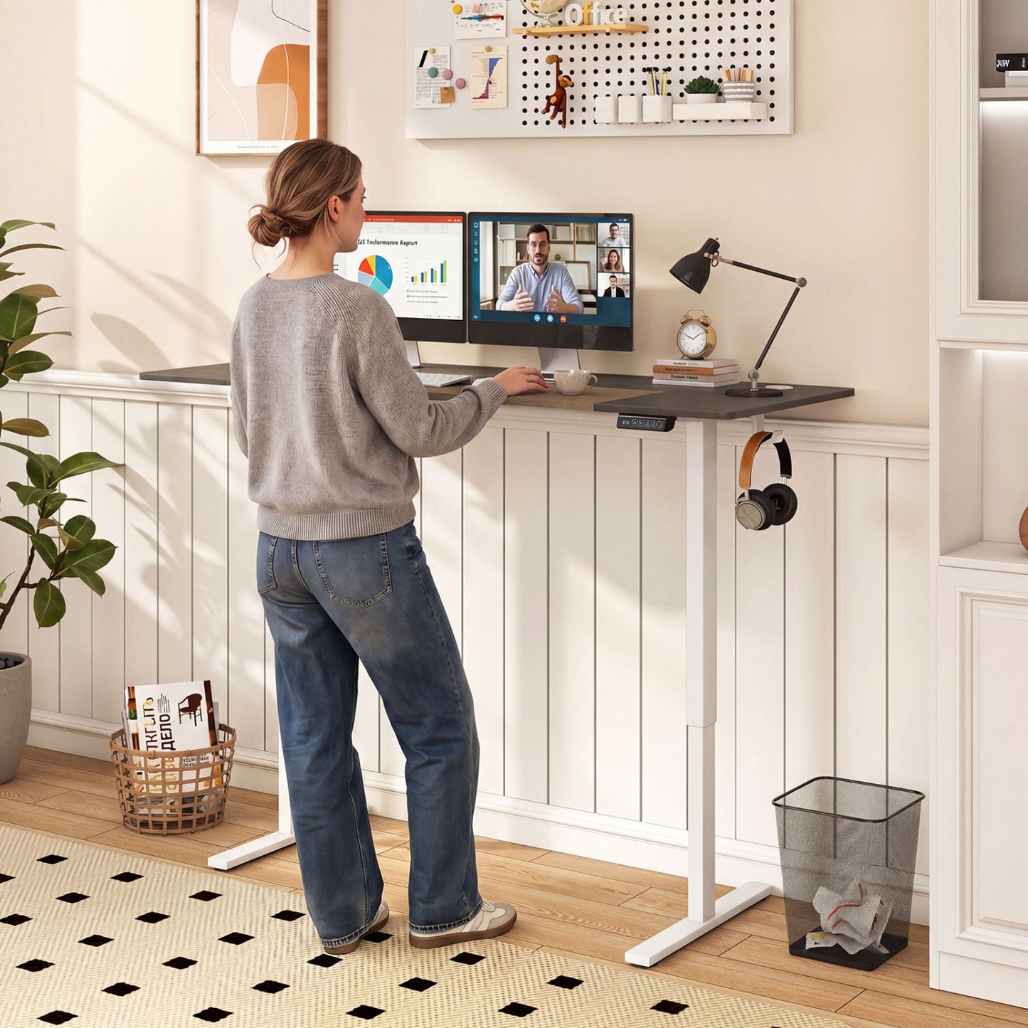 63 x 24 Inch Height Adjustable Sit Stand Desk, Grey