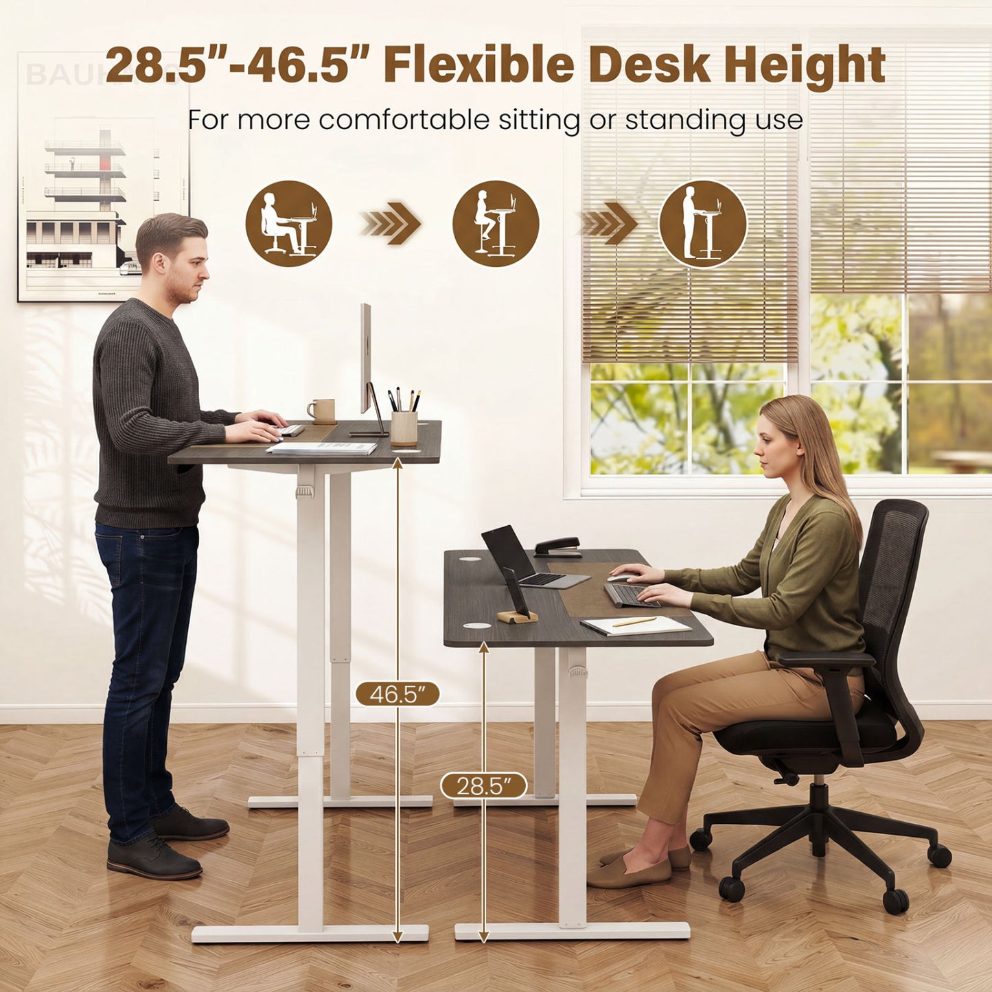 63 x 24 Inch Height Adjustable Sit Stand Desk, Grey