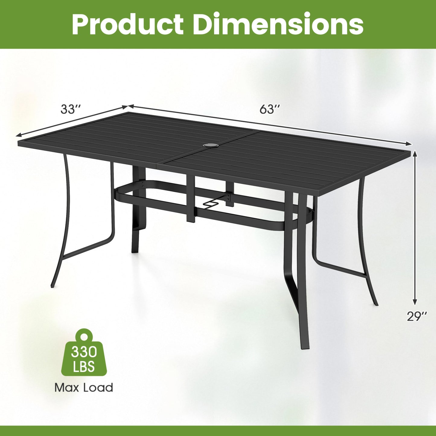 63" x 33" Rectangle Metal Patio Dining Table For 6 Patio Dining Tables at Gallery Canada