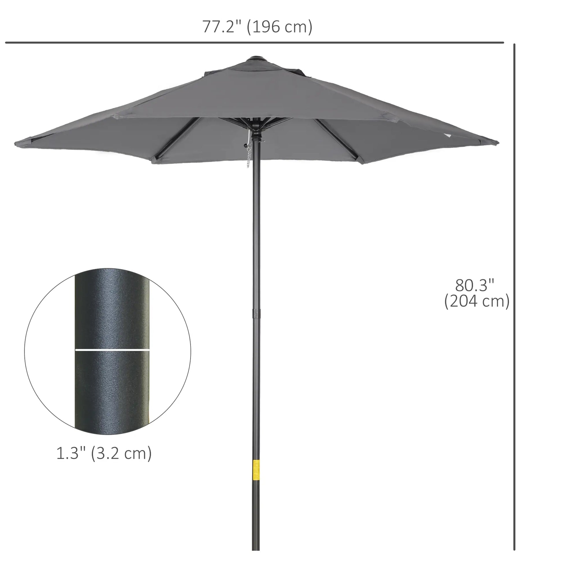 6.6FT Outdoor Patio Umbrella, 6 Solid Ribs, Dark Grey Patio Umbrellas at Gallery Canada