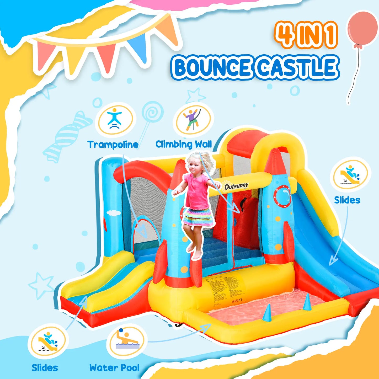 Inflatable Trampoline Slide Pool, Rocket Design, 11.14' x 9.18' x 6.06' Inflatables at Gallery Canada
