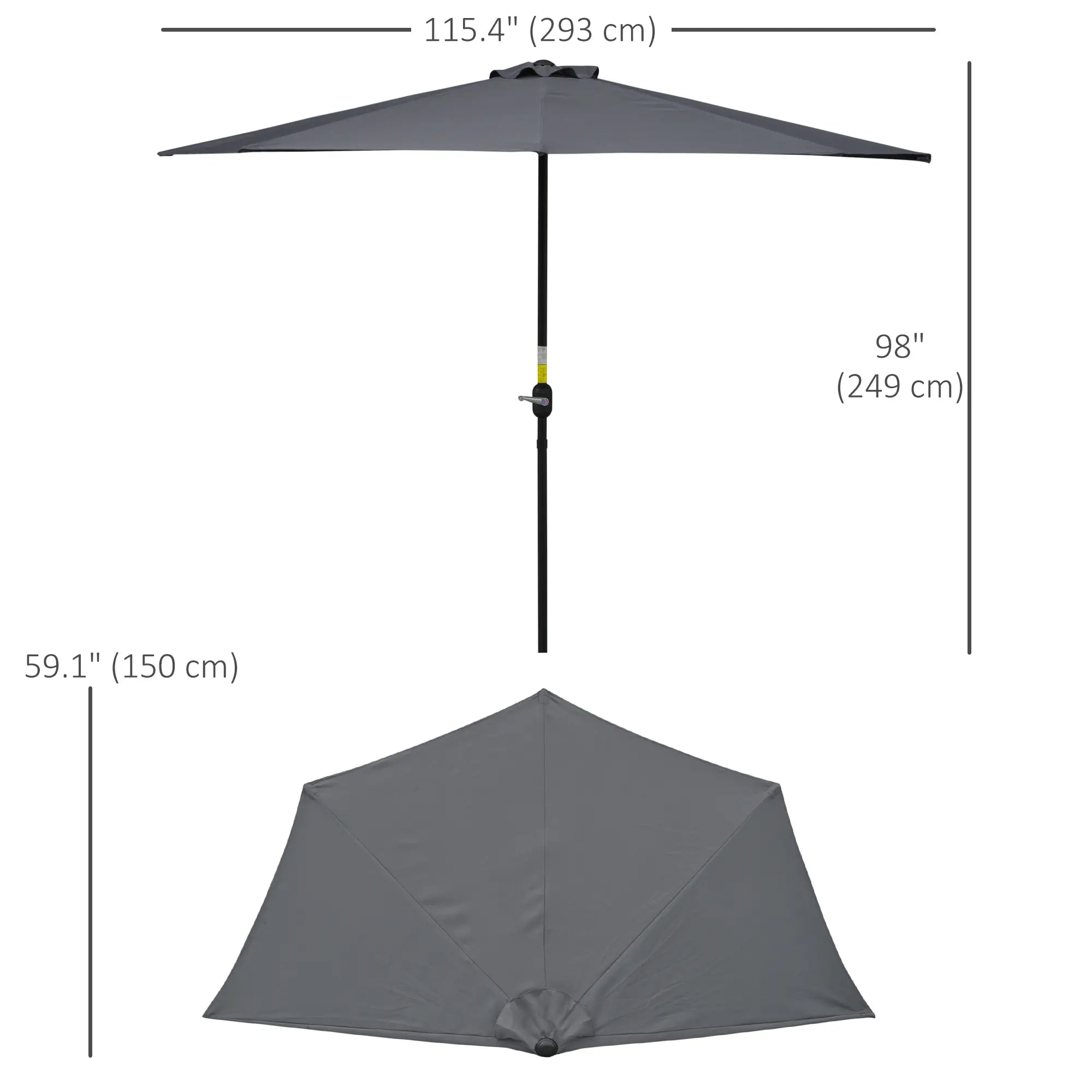 9.8ft Half Umbrella, Semi Round Patio Parasol, Crank Handle, Top Vent, Grey Sun Umbrellas at Gallery Canada