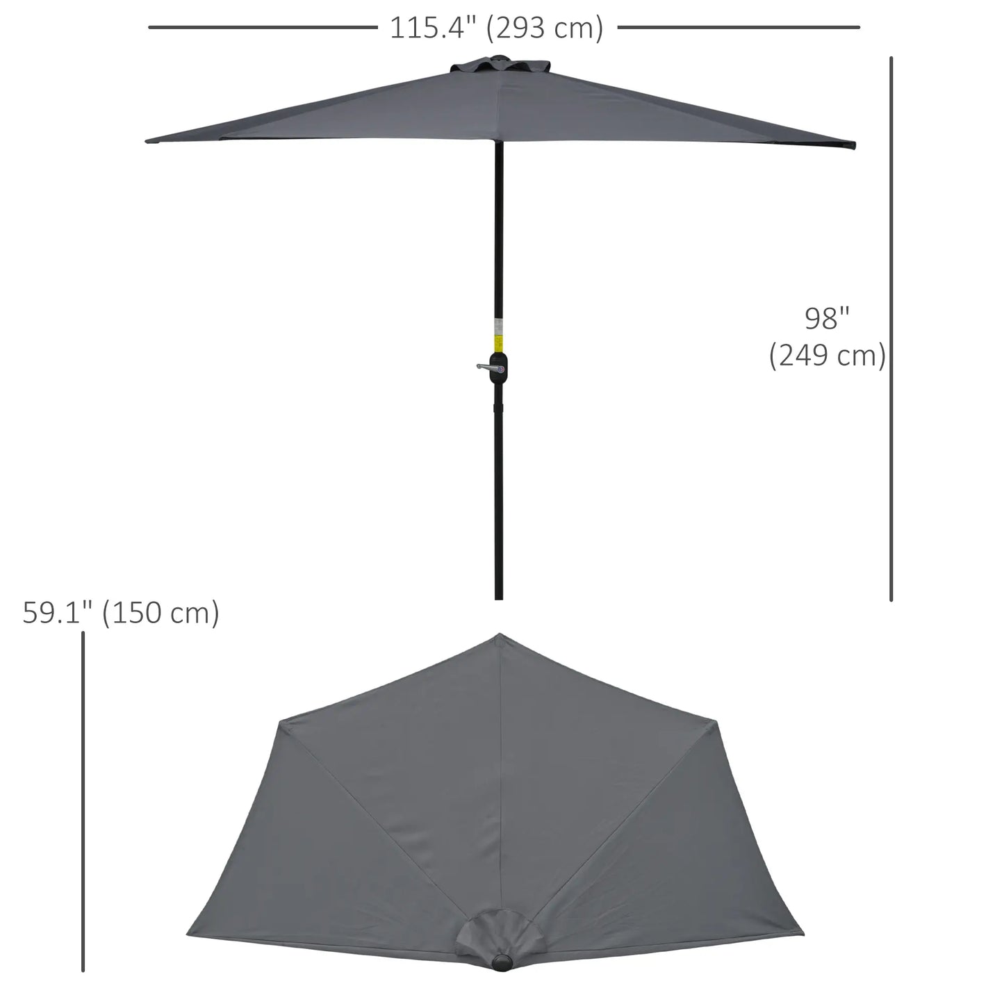 9.8ft Half Umbrella, Semi Round Patio Parasol, Crank Handle, Top Vent, Grey Sun Umbrellas at Gallery Canada