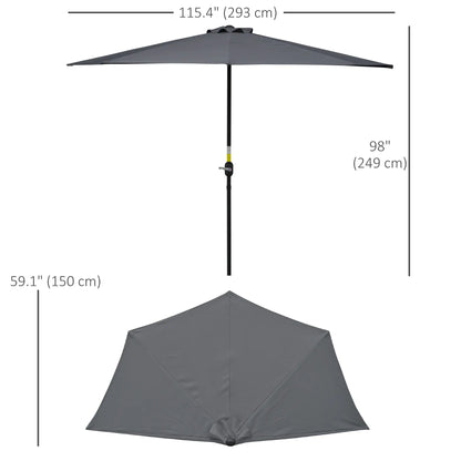 9.8ft Half Umbrella, Semi Round Patio Parasol, Crank Handle, Top Vent, Grey Sun Umbrellas at Gallery Canada