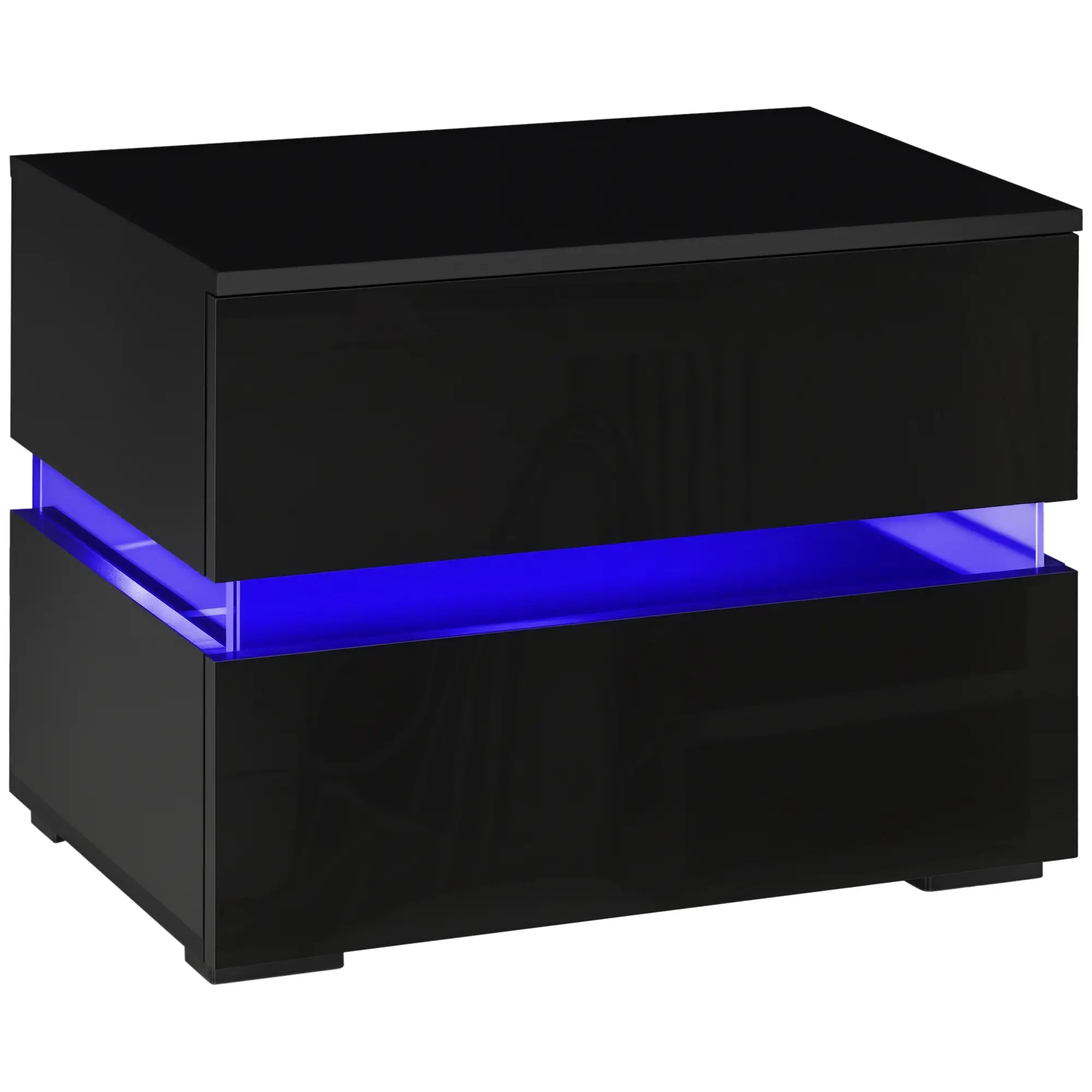 Modern Nightstand, 2 Drawers, USB RGB LED Lights, Remote, Black Bedside Tables Black at Gallery Canada