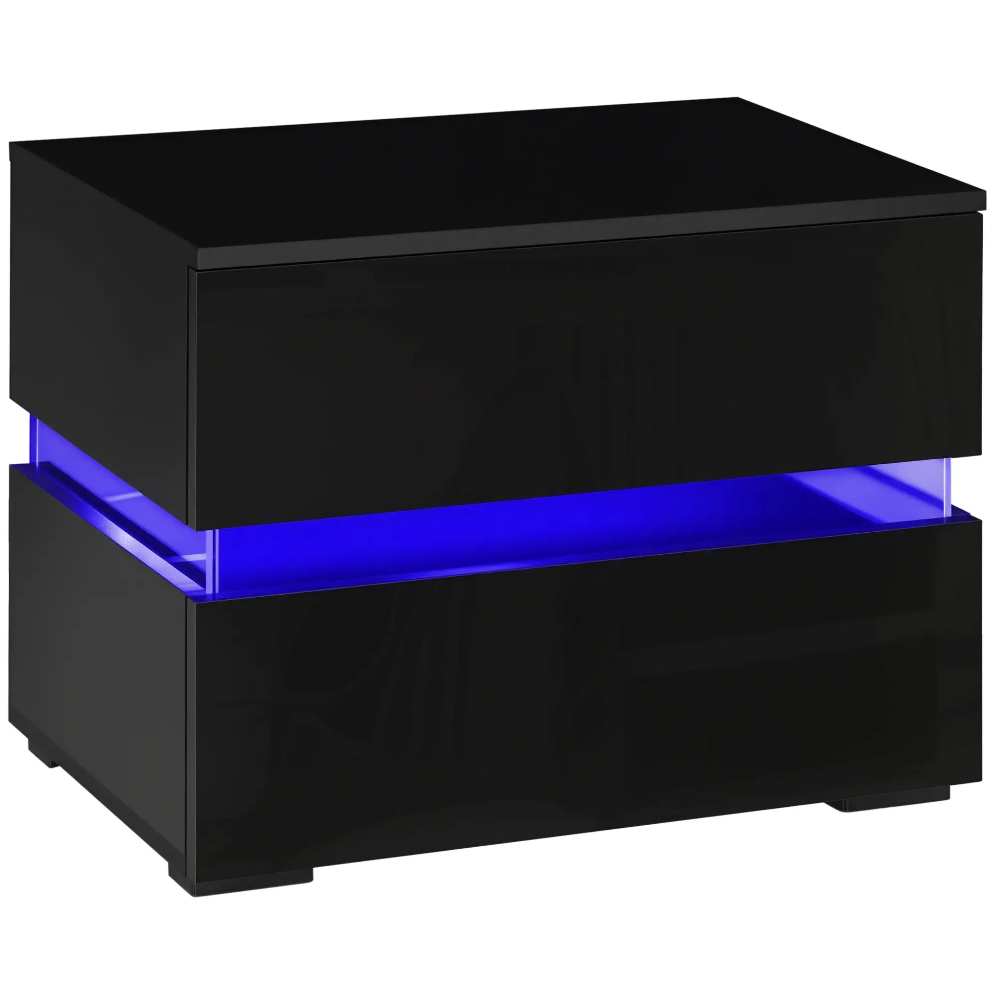 Modern Nightstand, 2 Drawers, USB RGB LED Lights, Remote, Black Bedside Tables Black at Gallery Canada