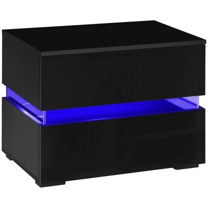 Modern Nightstand, 2 Drawers, USB RGB LED Lights, Remote, Black Bedside Tables Black at Gallery Canada