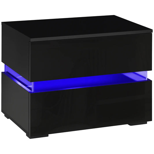 Modern Nightstand, 2 Drawers, USB RGB LED Lights, Remote, Black Bedside Tables Black at Gallery Canada