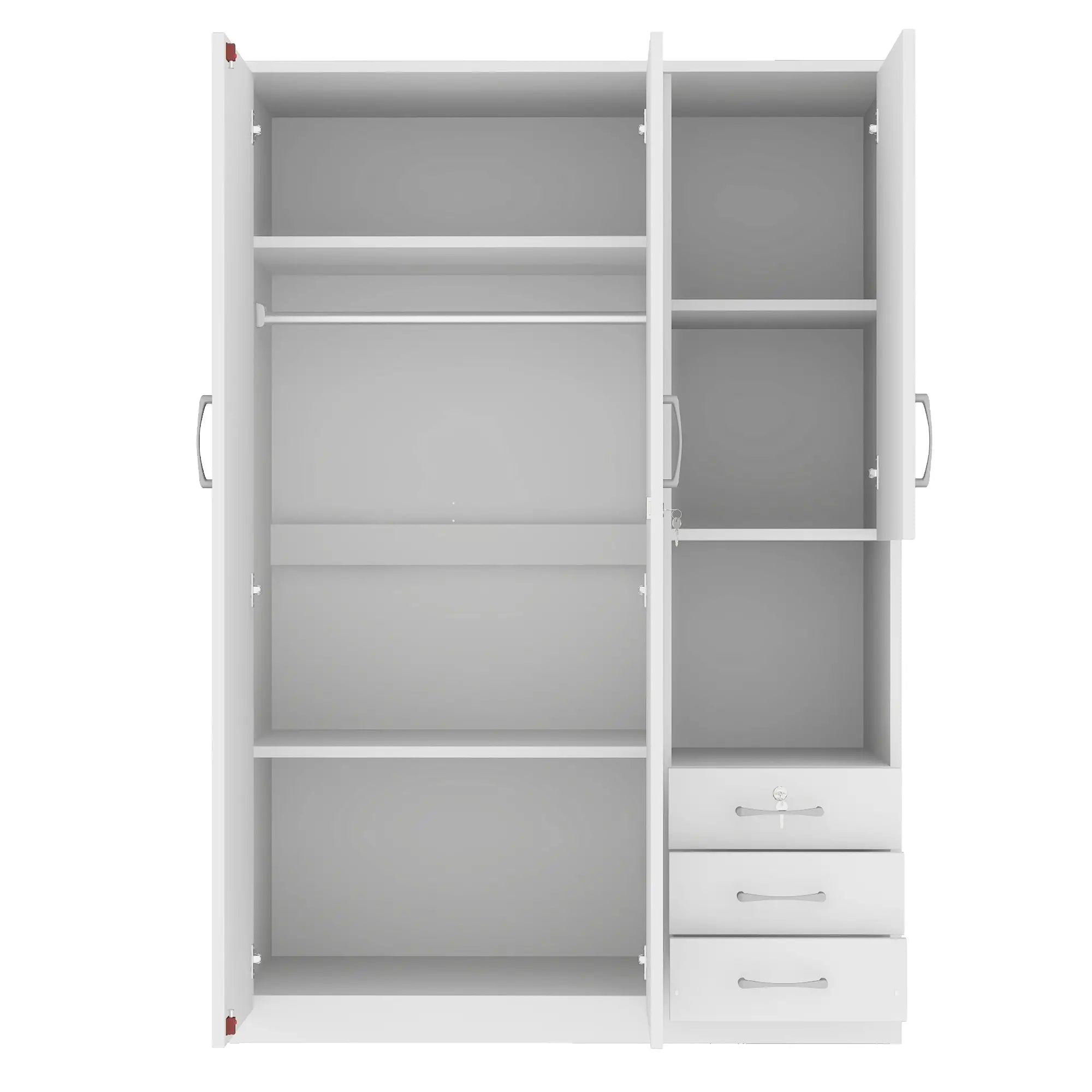 Wooden Wardrobe, Shelves, 3 Drawers, Hanging Rod, 47