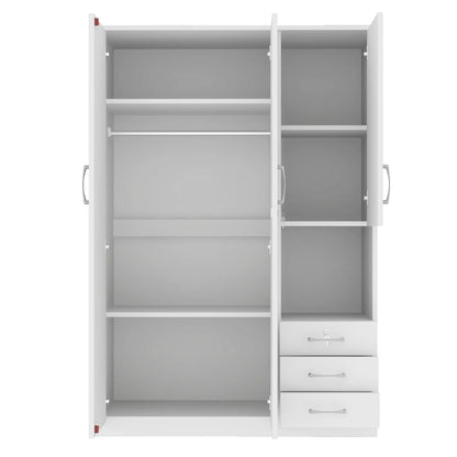 Wooden Wardrobe, Shelves, 3 Drawers, Hanging Rod, 47" L x 20" W x 69" H, White Clothing Storage at Gallery Canada