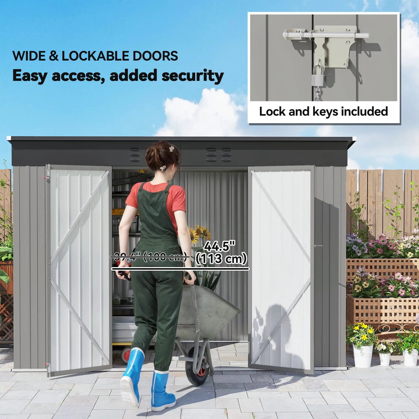 9' x 4' Galvanized Steel Garden Shed, Lockable Doors, 2 Air Vents Sheds at Gallery Canada