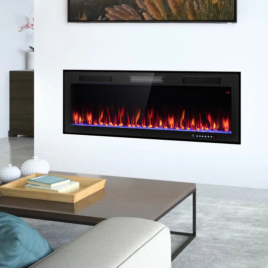 Electric Fireplace 40/50/60 Inches Recessed and Wall Mounted for 2' x 6' Stud-50 inches, Black - Gallery Canada