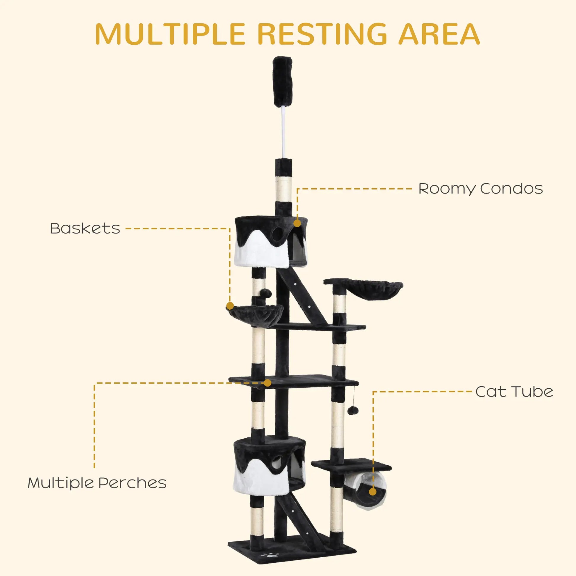 94"-102" Floor to Ceiling Cat Tree, Multi-Level Play House, Scratching Post Floor to Ceiling Cat Trees at Gallery Canada