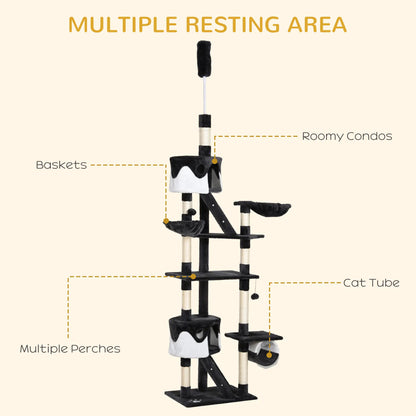 94"-102" Floor to Ceiling Cat Tree, Multi-Level Play House, Scratching Post Floor to Ceiling Cat Trees at Gallery Canada