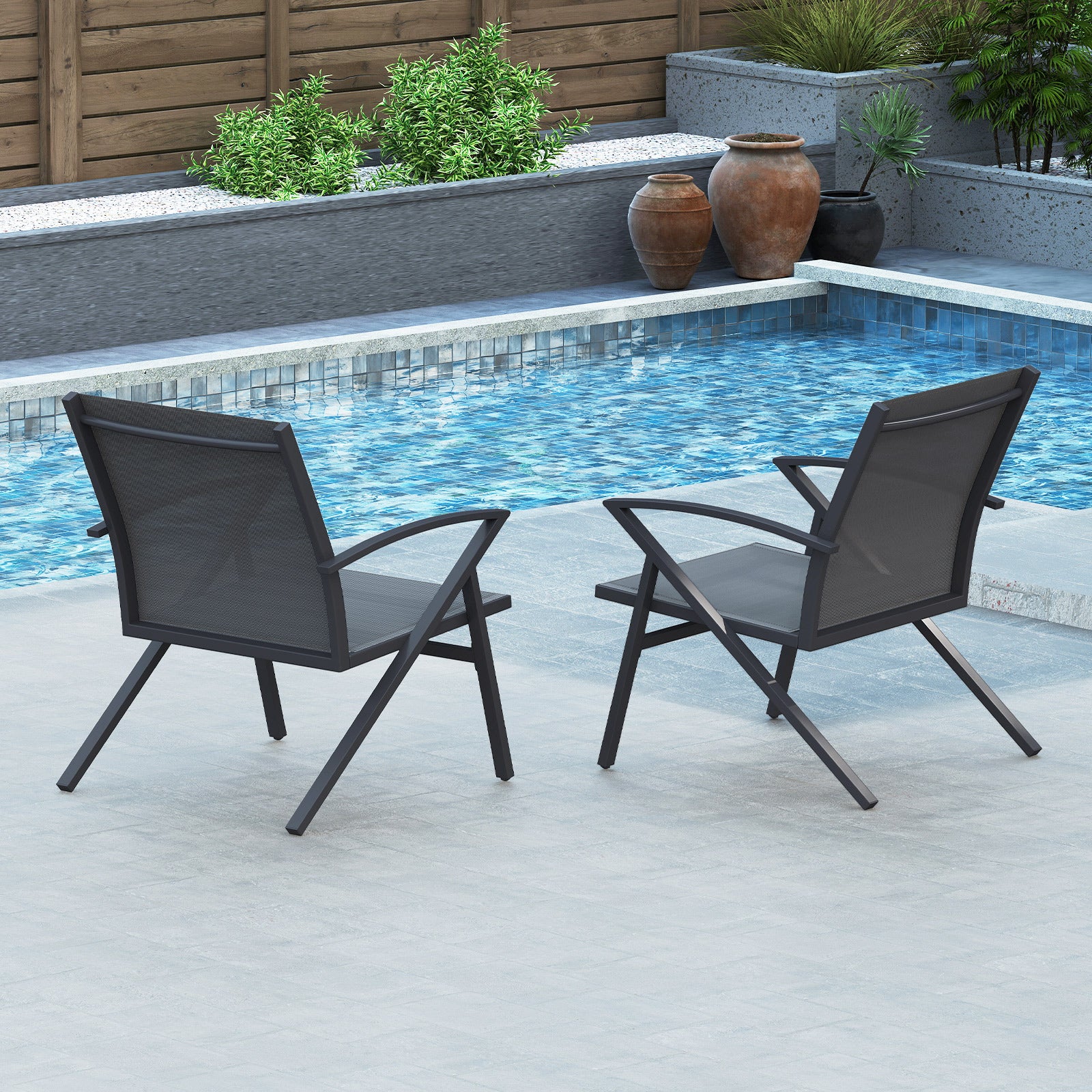 Patio Chairs Set of 2 Lawn Chairs with Heavy Duty Metal Frame-Grey, Gray Beach & Lawn Chairs at Gallery Canada