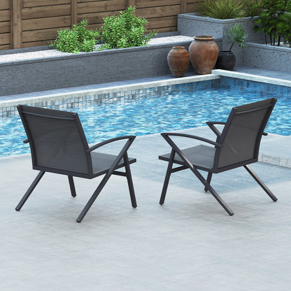 Patio Chairs Set of 2 Lawn Chairs with Heavy Duty Metal Frame-Grey, Gray Beach & Lawn Chairs at Gallery Canada