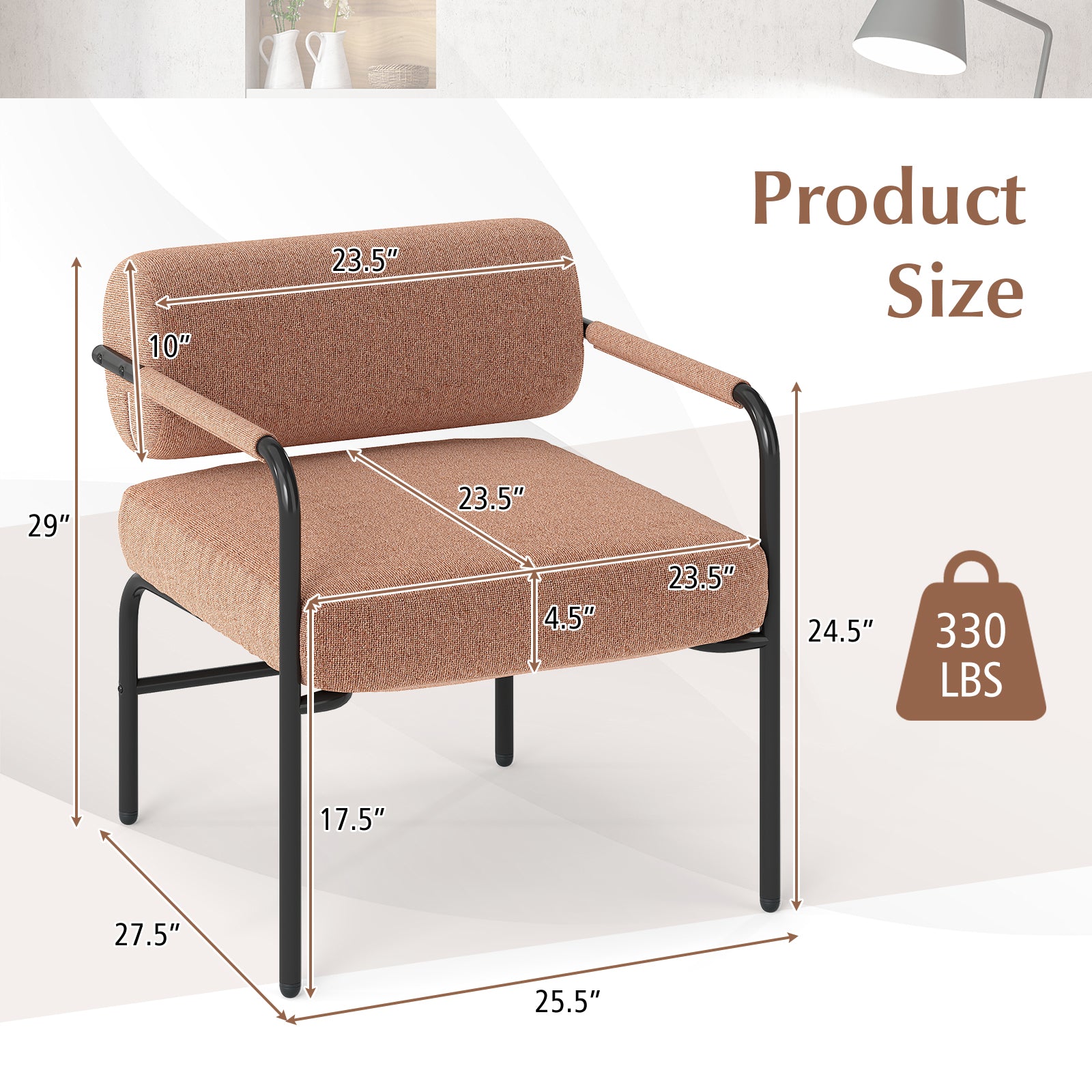 Velvet Upholstered Accent Chair with Cylindrical Backrest and Metal Armrests, Brown Accent Chairs at Gallery Canada