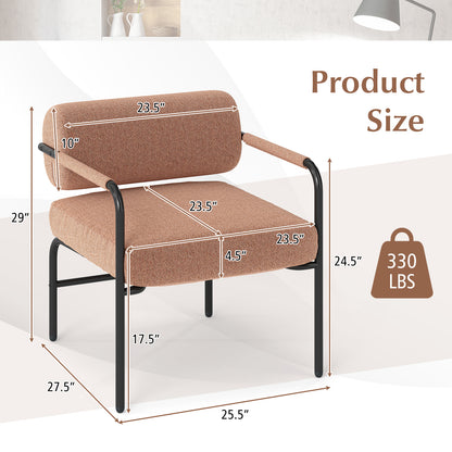 Velvet Upholstered Accent Chair with Cylindrical Backrest and Metal Armrests, Brown Accent Chairs at Gallery Canada