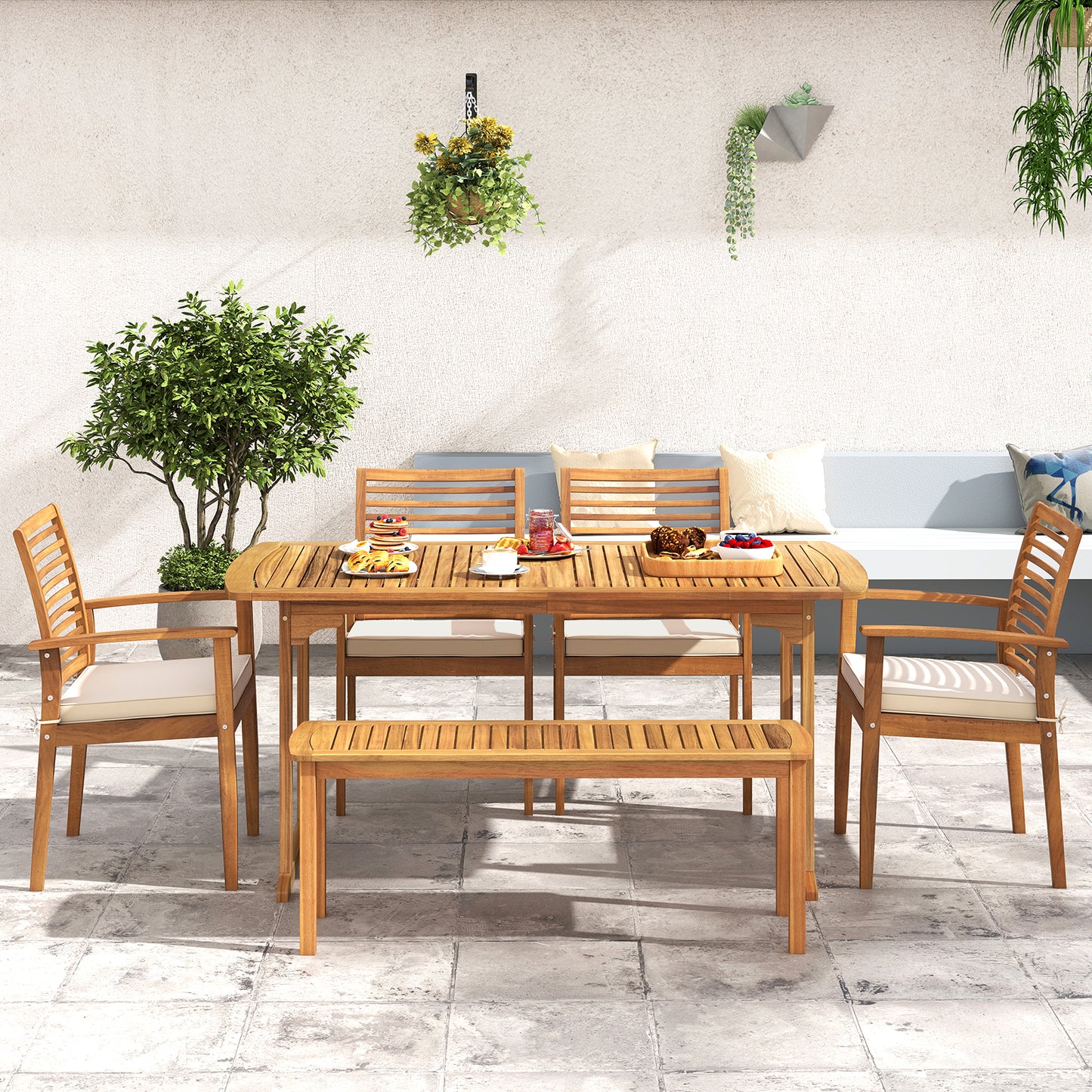 Outdoor Patio Dining Chairs Set of 2 with Removable Padded Cushion and Slatted Backrest, Beige Patio Dining Chairs at Gallery Canada