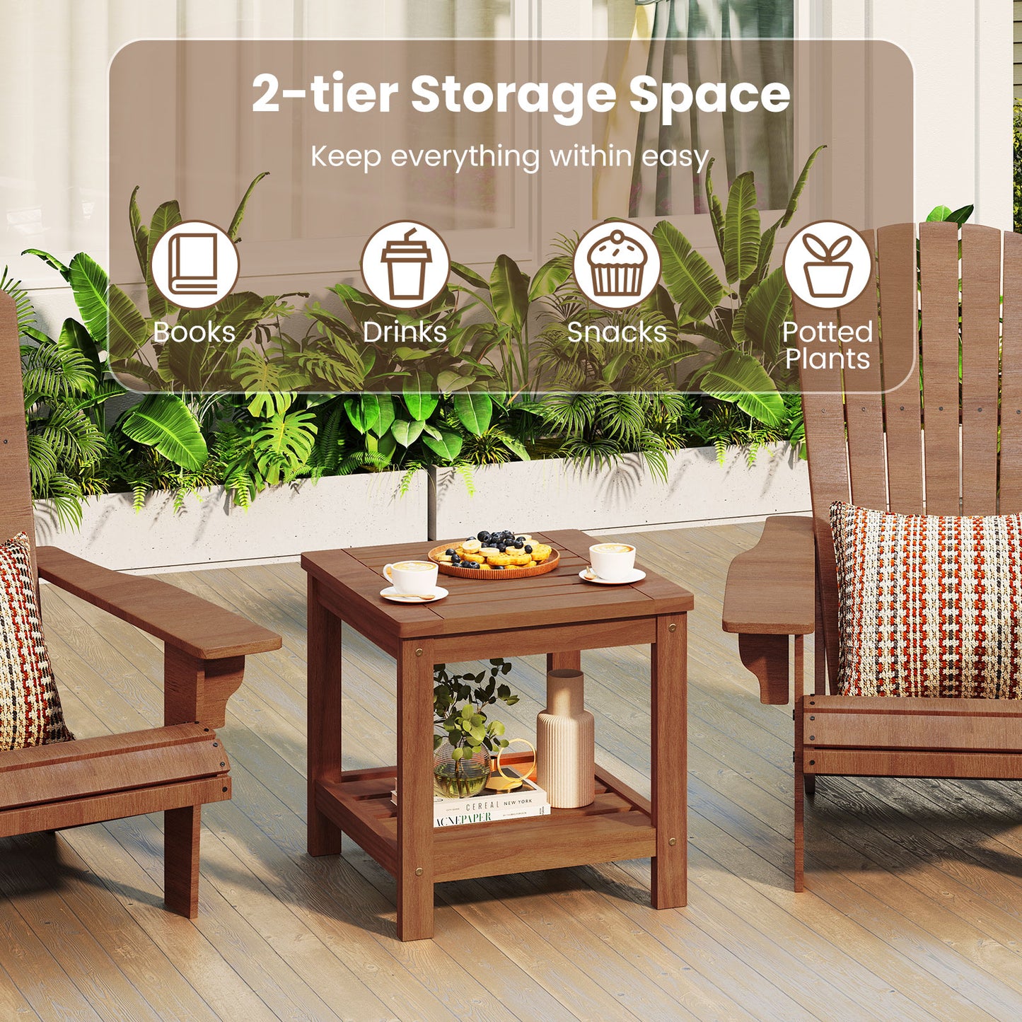 2-Tier Outdoor Side Table with Storage Shelf for Patio, Natural Patio Coffee Tables at Gallery Canada