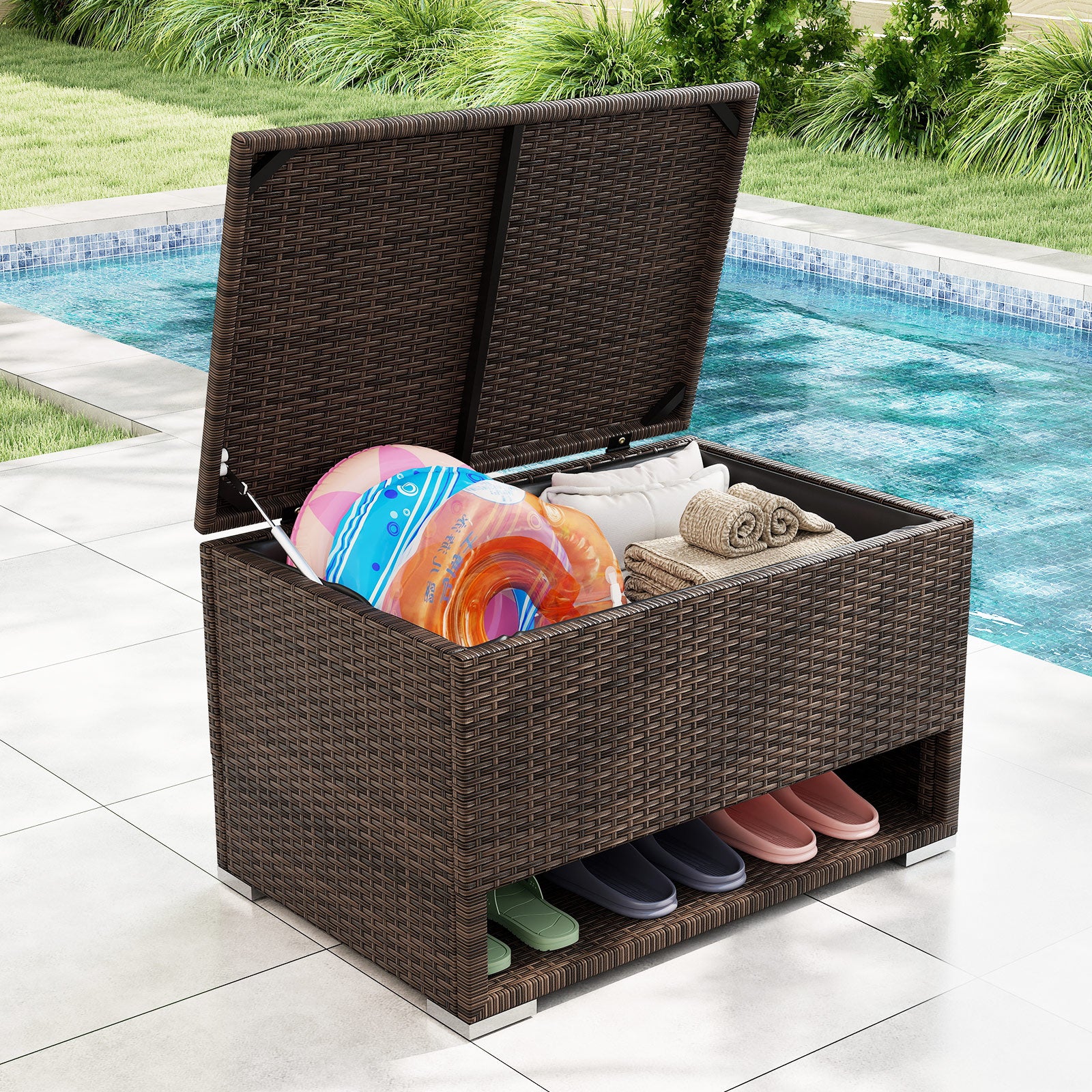 PE Rattan Storage Bin with Waterproof Liner for Patio Cushions, Brown Sheds & Outdoor Storage at Gallery Canada