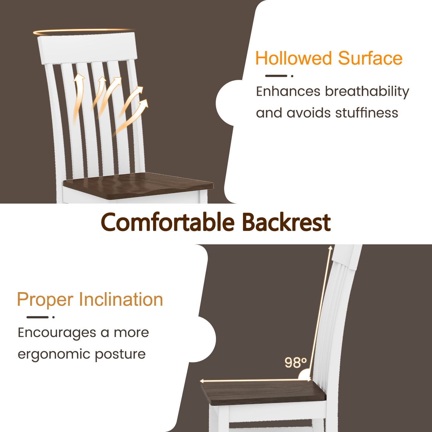 Set of 2 Kitchen Armless Dining Chairs with Slatted High Backrests, White Dining Chairs at Gallery Canada