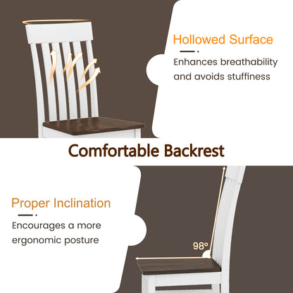 Set of 2 Kitchen Armless Dining Chairs with Slatted High Backrests, White Dining Chairs at Gallery Canada