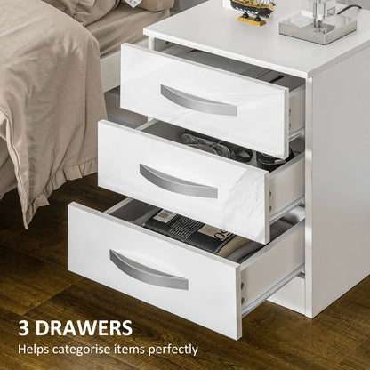 Modern Nightstand Set of 2, 3 Drawer Bedside Tables, White