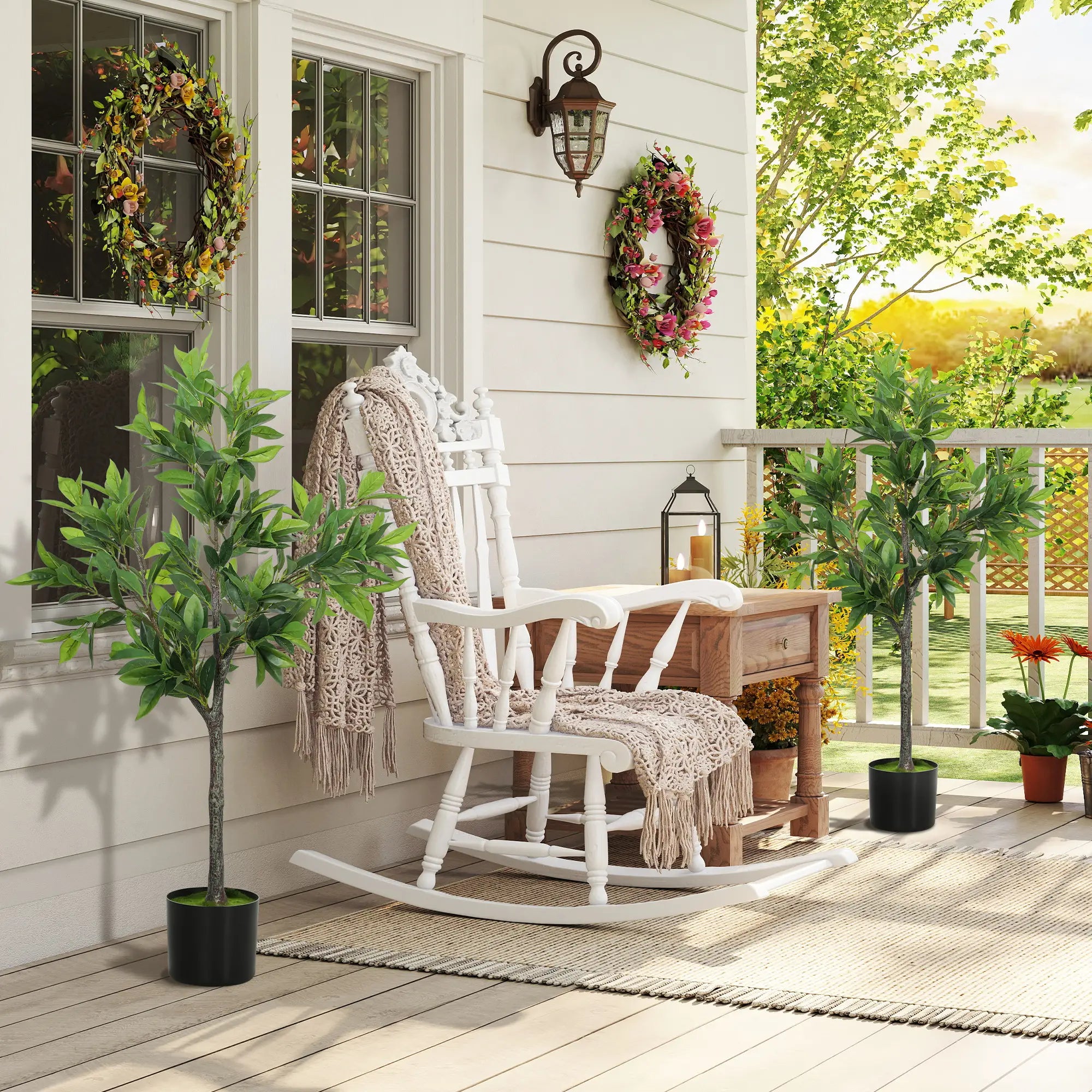 Fake Plants Set of 2, Lifelike Laurel Artificial Trees, 345 PEVA Leaves, Indoor Outdoor Decor, Green Artificial Trees at Gallery Canada