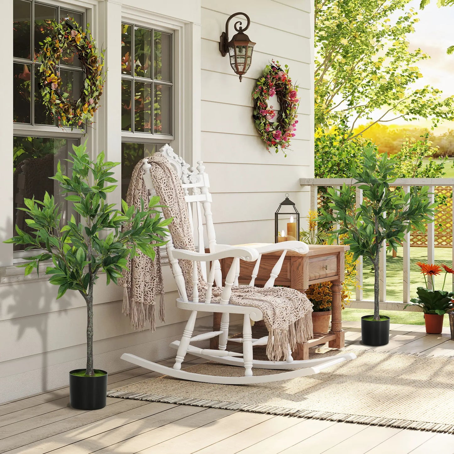 Fake Plants Set of 2, Lifelike Laurel Artificial Trees, 345 PEVA Leaves, Indoor Outdoor Decor, Green Artificial Trees at Gallery Canada