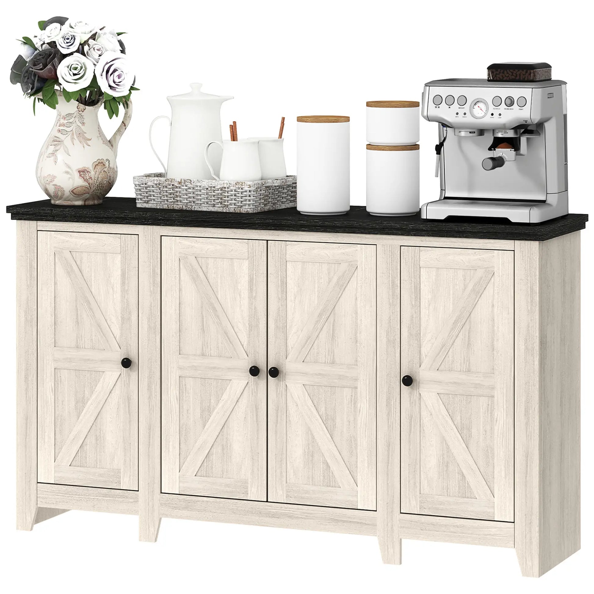 Rustic Sideboard, Buffet Cabinet, Adjustable Shelves, White Wood Grain, White Storage Cabinets White Wood Grain, Black Wood Grain at Gallery Canada