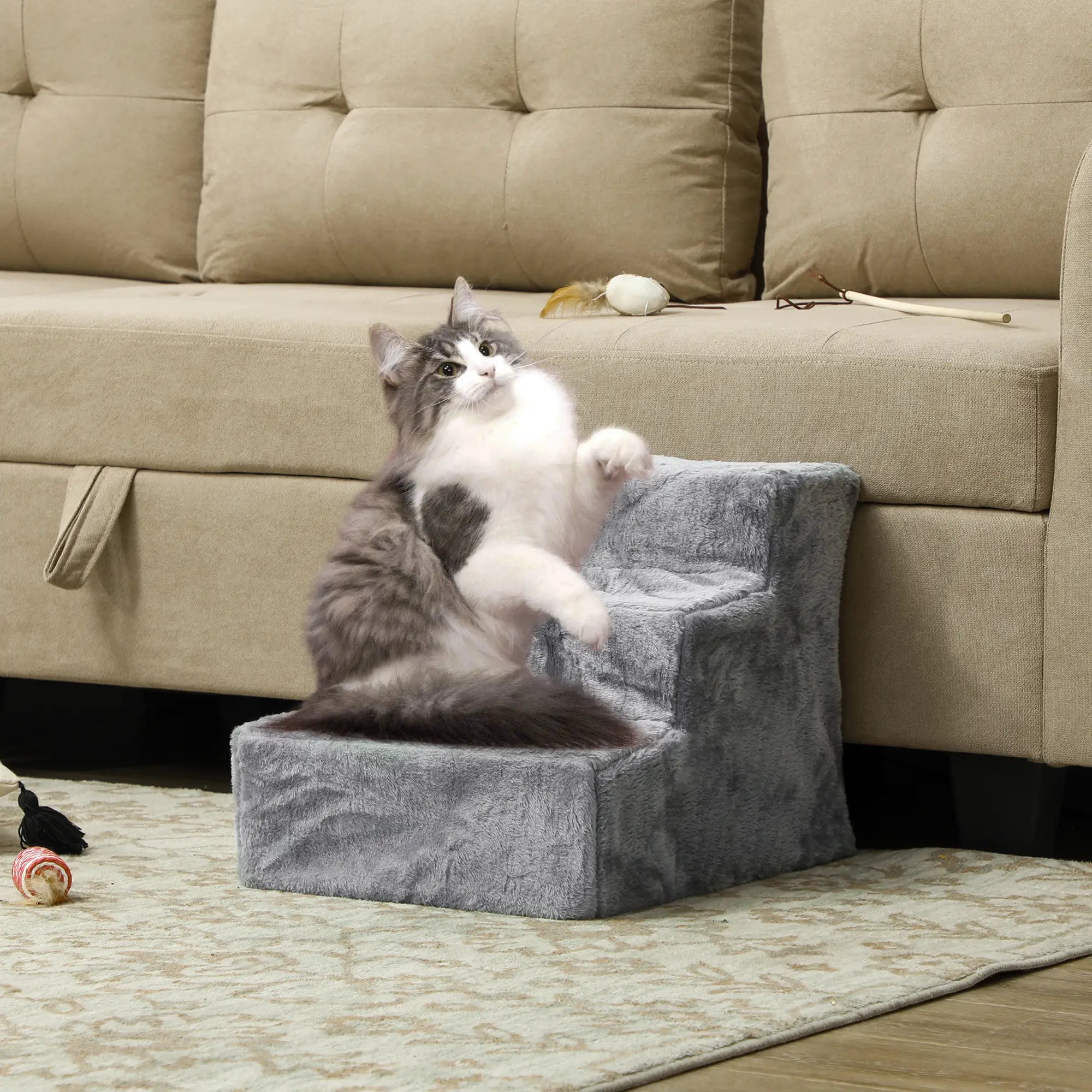 3-Step Dog Ramp for Sofa, Bed, Couch, Removable Cover, Light Grey Dog Stairs at Gallery Canada