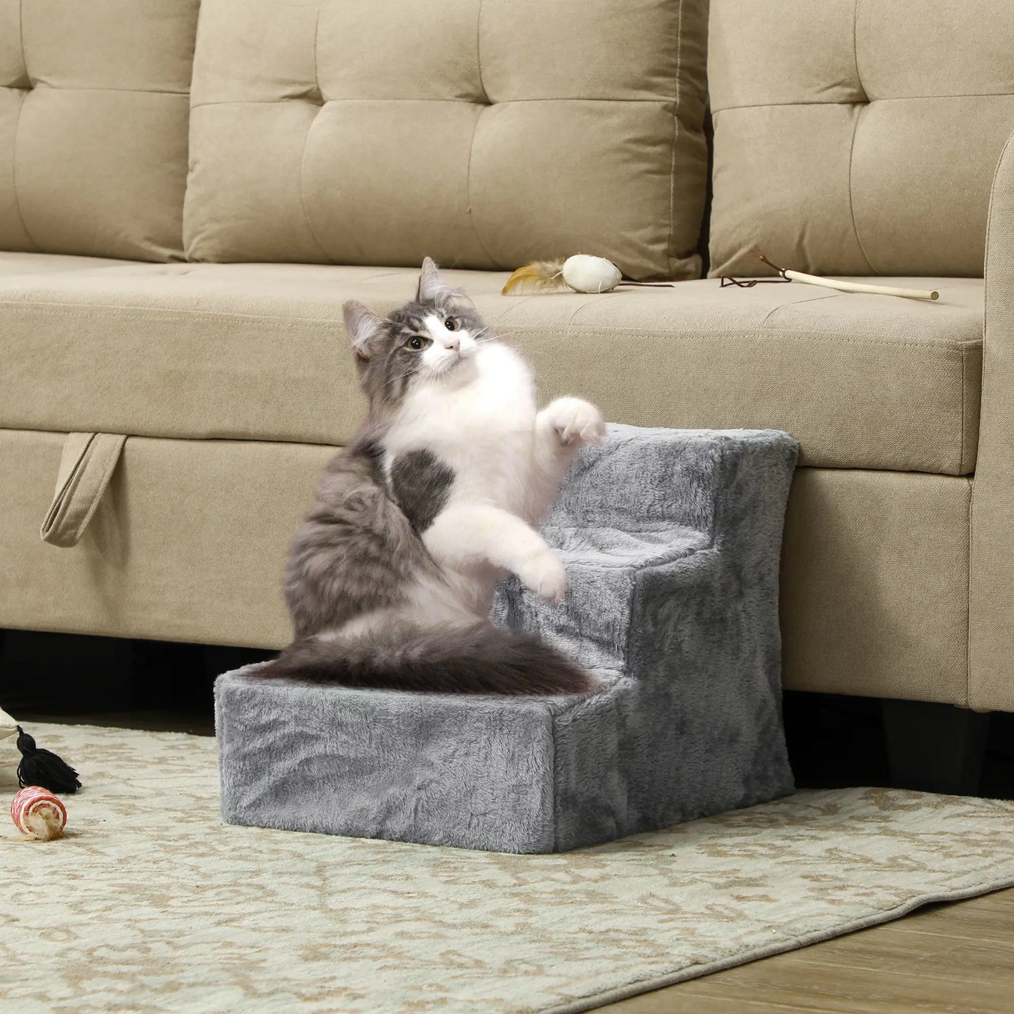 3-Step Dog Ramp for Sofa, Bed, Couch, Removable Cover, Light Grey Dog Stairs at Gallery Canada