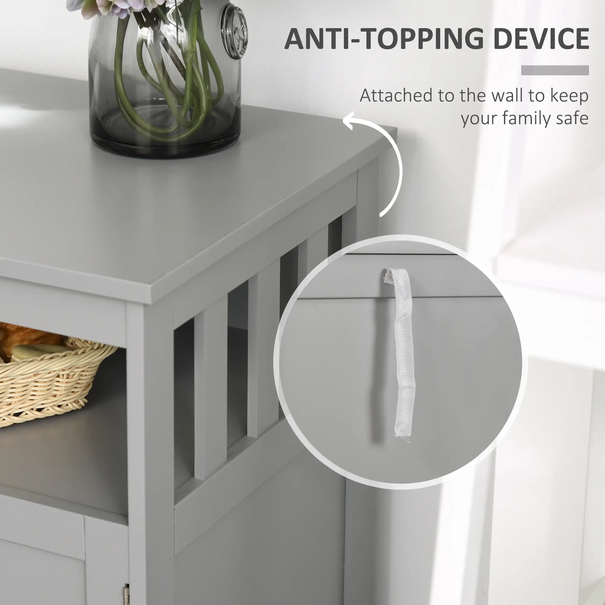 Kitchen Sideboard, Wooden Storage Cabinet, 2-Level, Grey Bar Cabinets at Gallery Canada