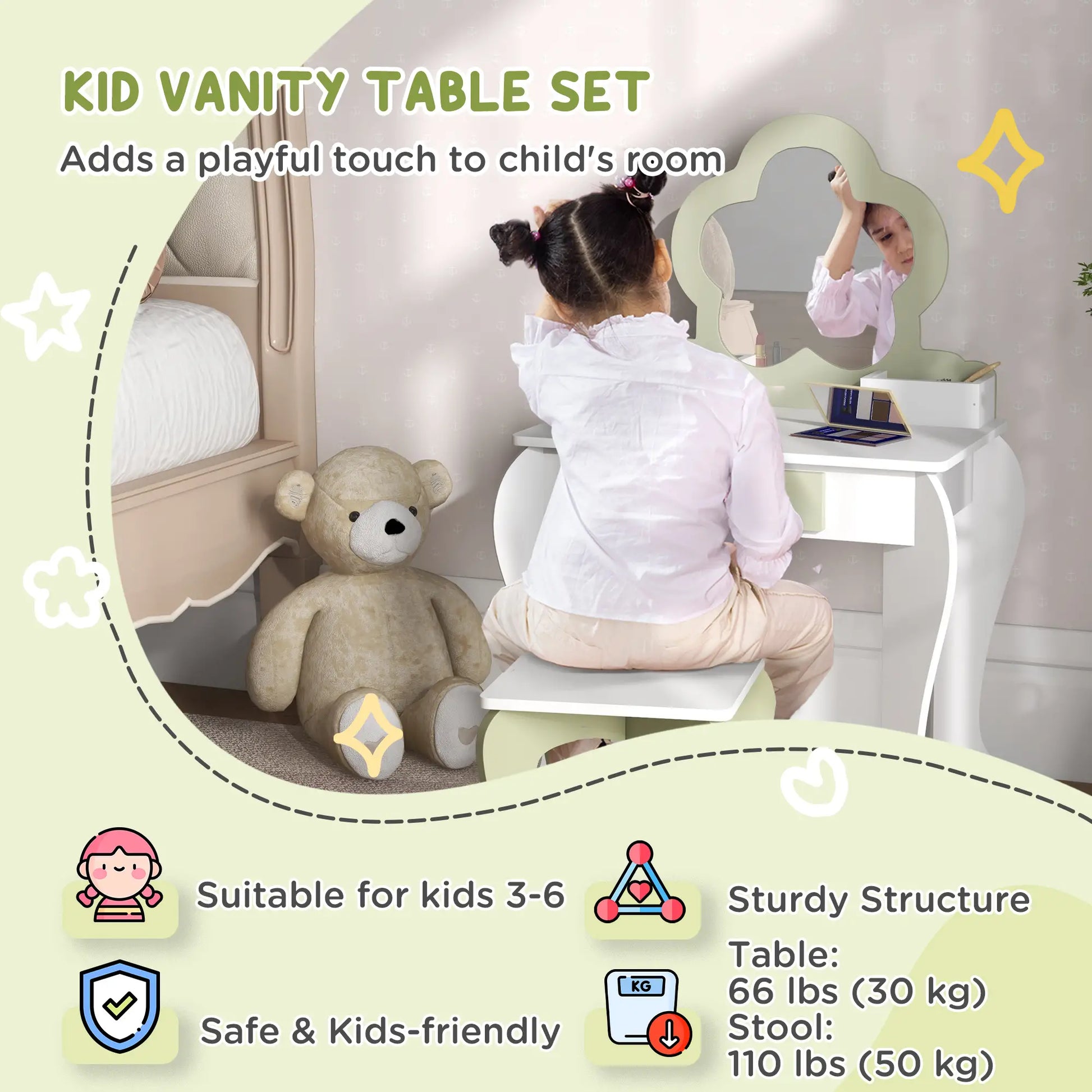 Kids Makeup Vanity Set with Stool, Mirror, Drawer, Storage Boxes, White Toy Vanity at Gallery Canada
