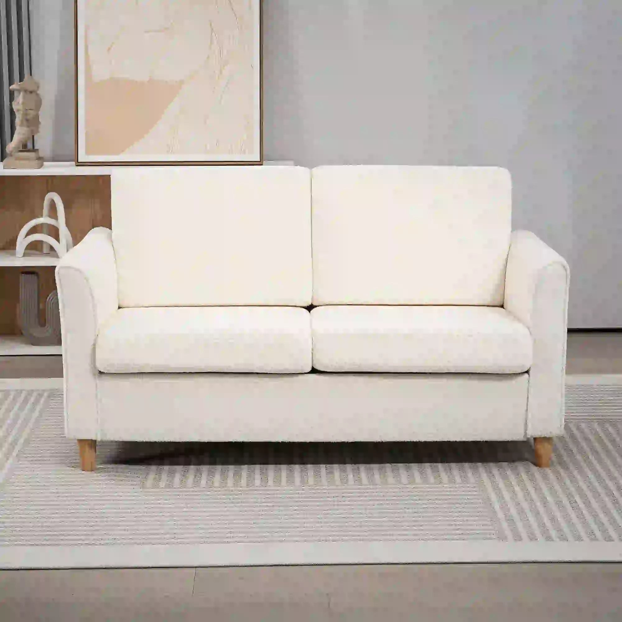 2-Seat Sofa with Armrests, Wood Legs, 2-Seater, Cream White 2-Seater Sofas at Gallery Canada