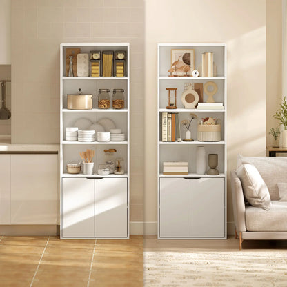 4-Tier Open Bookshelf with Doors, Home Office Bookcase, White White Bookshelves at Gallery Canada