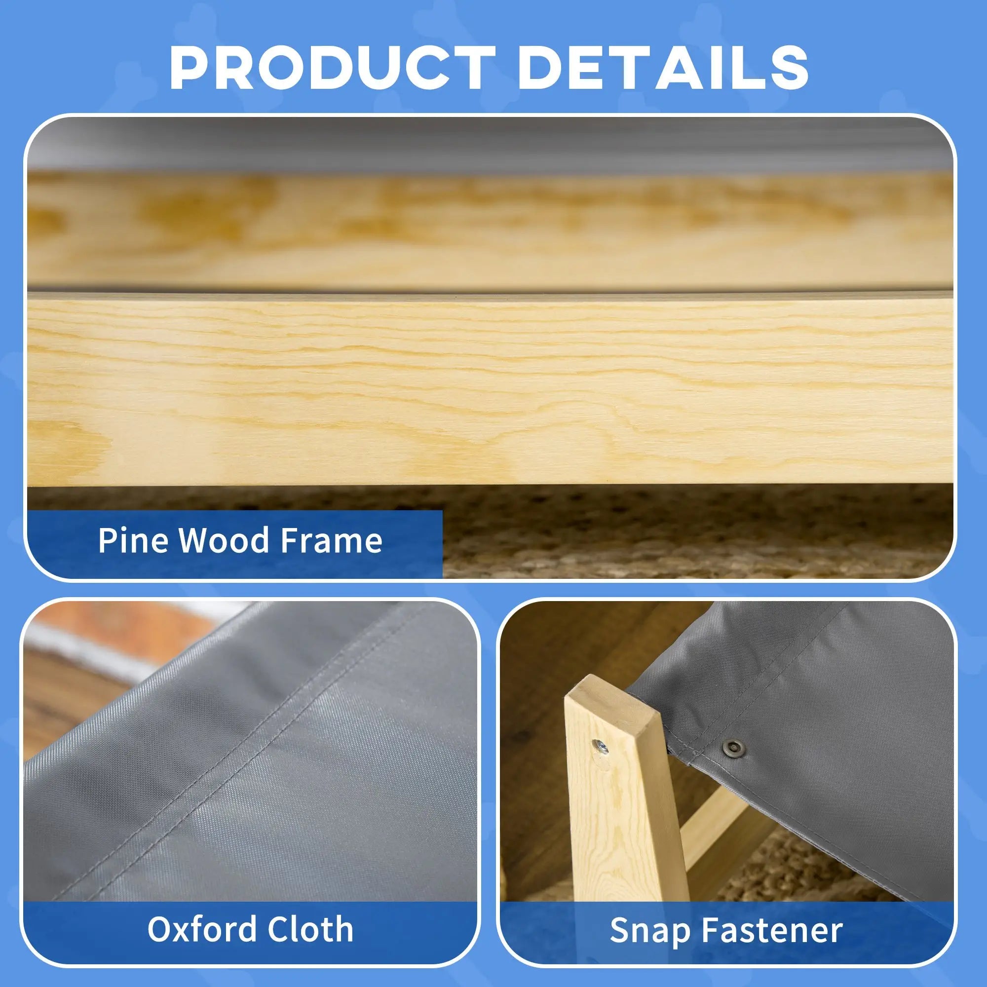 Raised Dog Bed, Washable Cushion, Elevated Pet Bed, Pine Wood Frame, 35.5