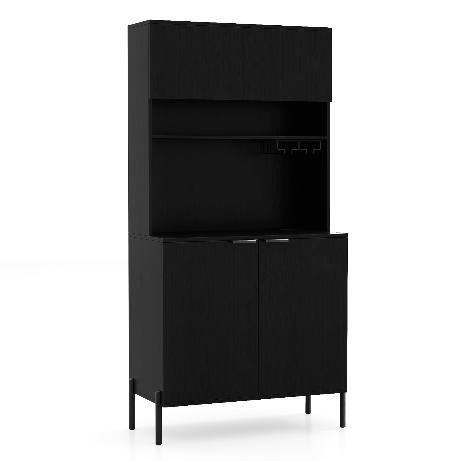 64.5 Inches Tall Kitchen Pantry Cabinet with Charging Station and Wine Glass Rack, Black Sideboards Cabinets & Buffets at Gallery Canada