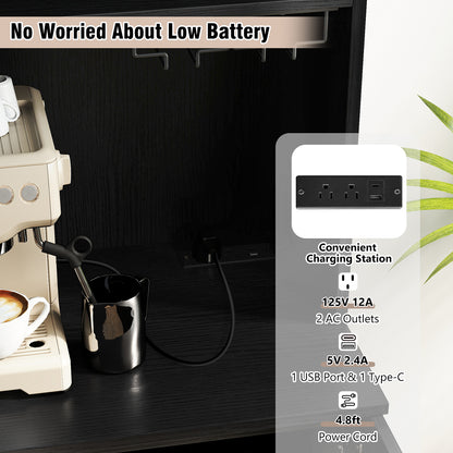 64.5 Inches Tall Kitchen Pantry Cabinet with Charging Station and Wine Glass Rack, Black Sideboards Cabinets & Buffets at Gallery Canada