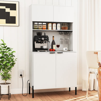 64.5 Inches Tall Kitchen Pantry Cabinet with Charging Station and Wine Glass Rack, White Sideboards Cabinets & Buffets at Gallery Canada