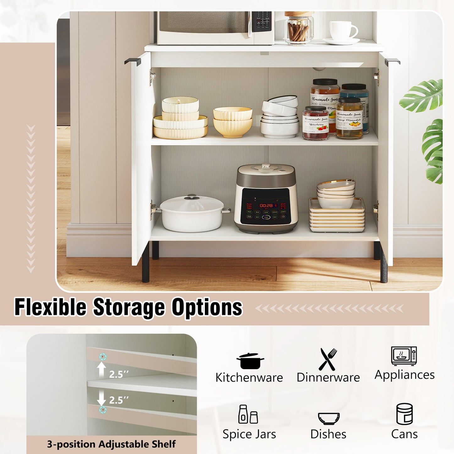 64.5 Inches Tall Kitchen Pantry Cabinet with Charging Station and Wine Glass Rack, White Sideboards Cabinets & Buffets at Gallery Canada