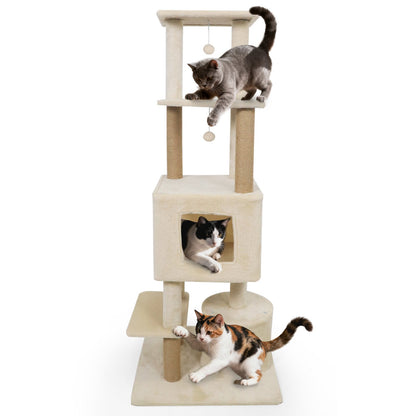 64 Inch Tall Cat Tree with 2 Large Condos and Jute Scratching Posts for Indoor Adult Cats, Beige Cat Trees Condos & Scratchers at Gallery Canada