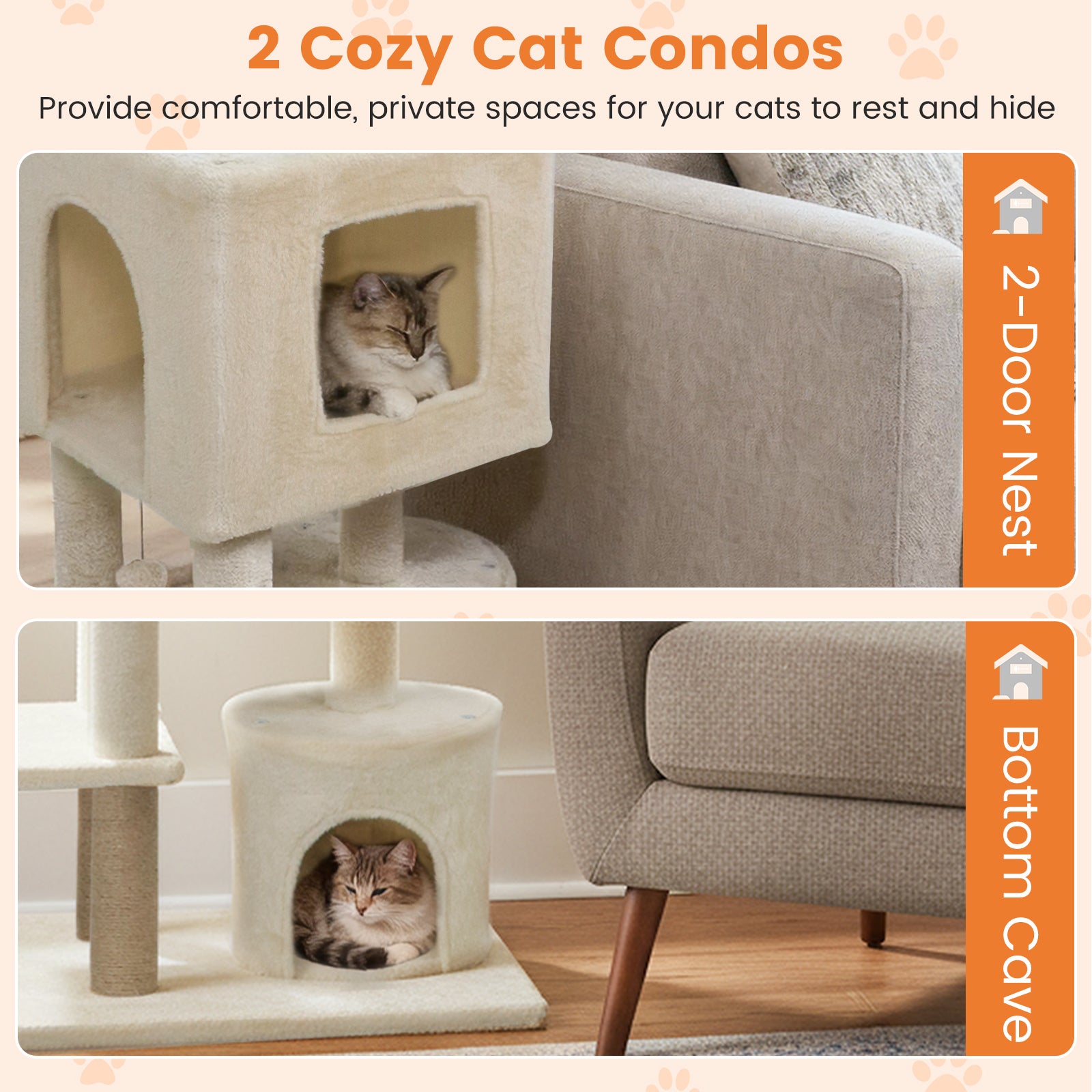 64 Inch Tall Cat Tree with 2 Large Condos and Jute Scratching Posts for Indoor Adult Cats, Beige Cat Trees Condos & Scratchers at Gallery Canada