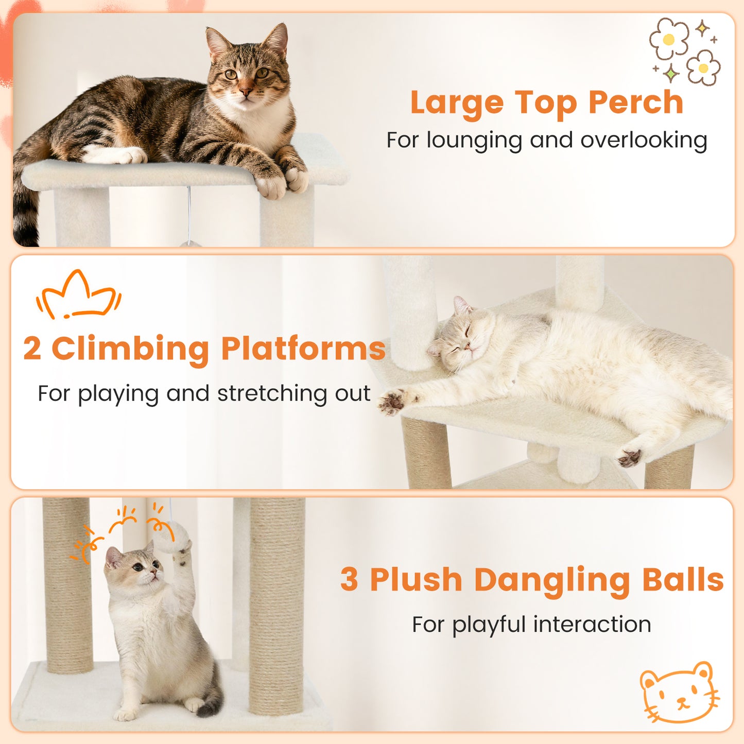 64 Inch Tall Cat Tree with 2 Large Condos and Jute Scratching Posts for Indoor Adult Cats, Beige Cat Trees Condos & Scratchers at Gallery Canada