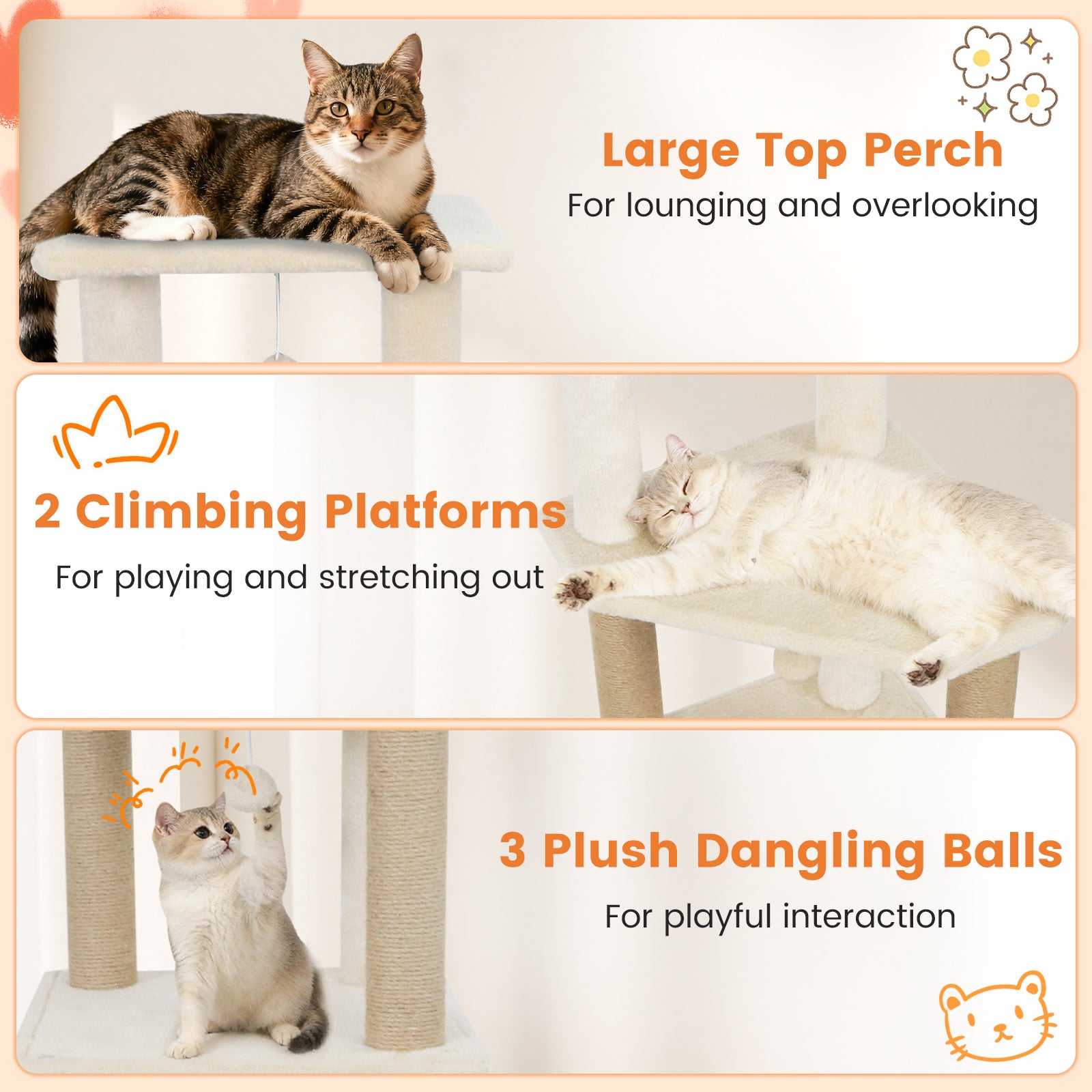 64 Inch Tall Cat Tree with 2 Large Condos and Jute Scratching Posts for Indoor Adult Cats, Beige Cat Trees Condos & Scratchers at Gallery Canada