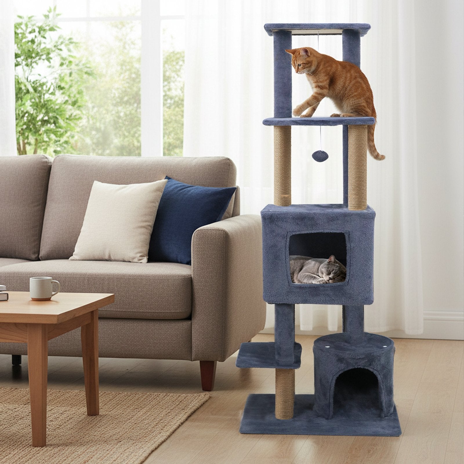 64 Inch Tall Cat Tree with 2 Large Condos and Jute Scratching Posts for Indoor Adult Cats-Dark Grey, Dark Gray Cat Trees Condos & Scratchers at Gallery Canada